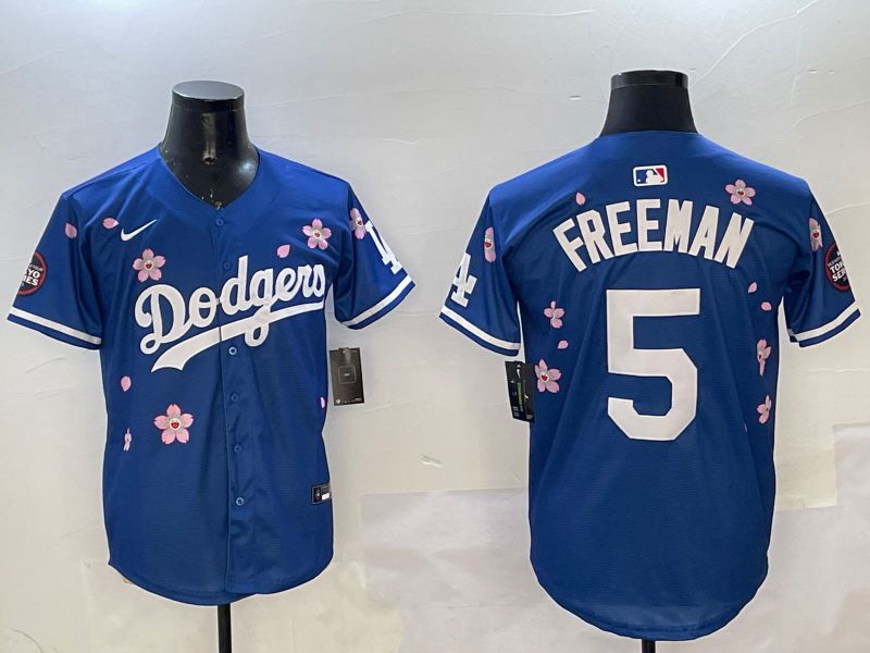 Men Los Angeles Dodgers #5 Freeman Blue Sakura Edition 2025 Nike MLB Jersey style 1->los angeles dodgers->MLB Jersey
